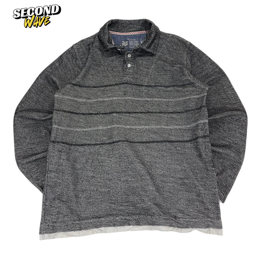 VINTAGE RIVERS GREY STRIPED LONG SLEEVE POLO SHIRT (M)