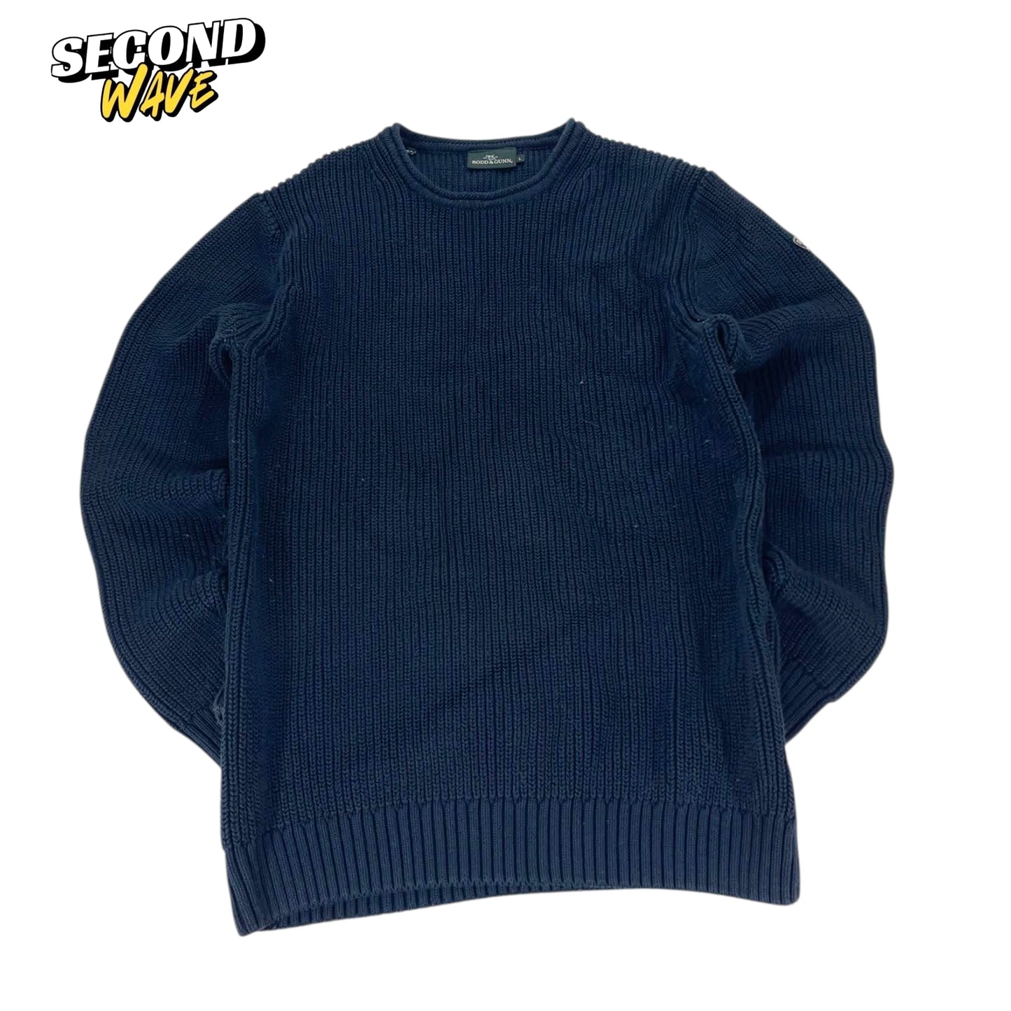 VINTAGE RODD & GUNN NAVY BLUE KNIT JUMPER (L)