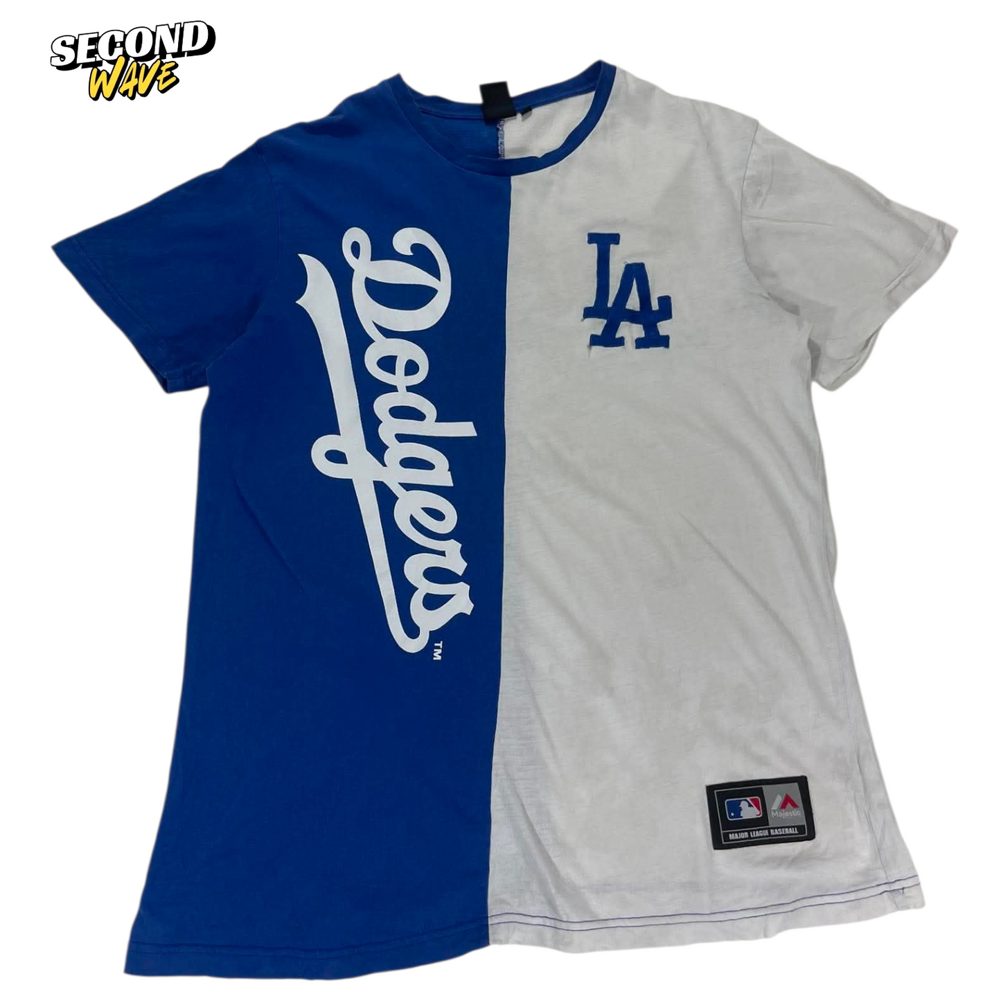 MAJESTIC ATHLETIC LOS ANGELES DODGERS BLUE & WHITE HALF TEE (L)