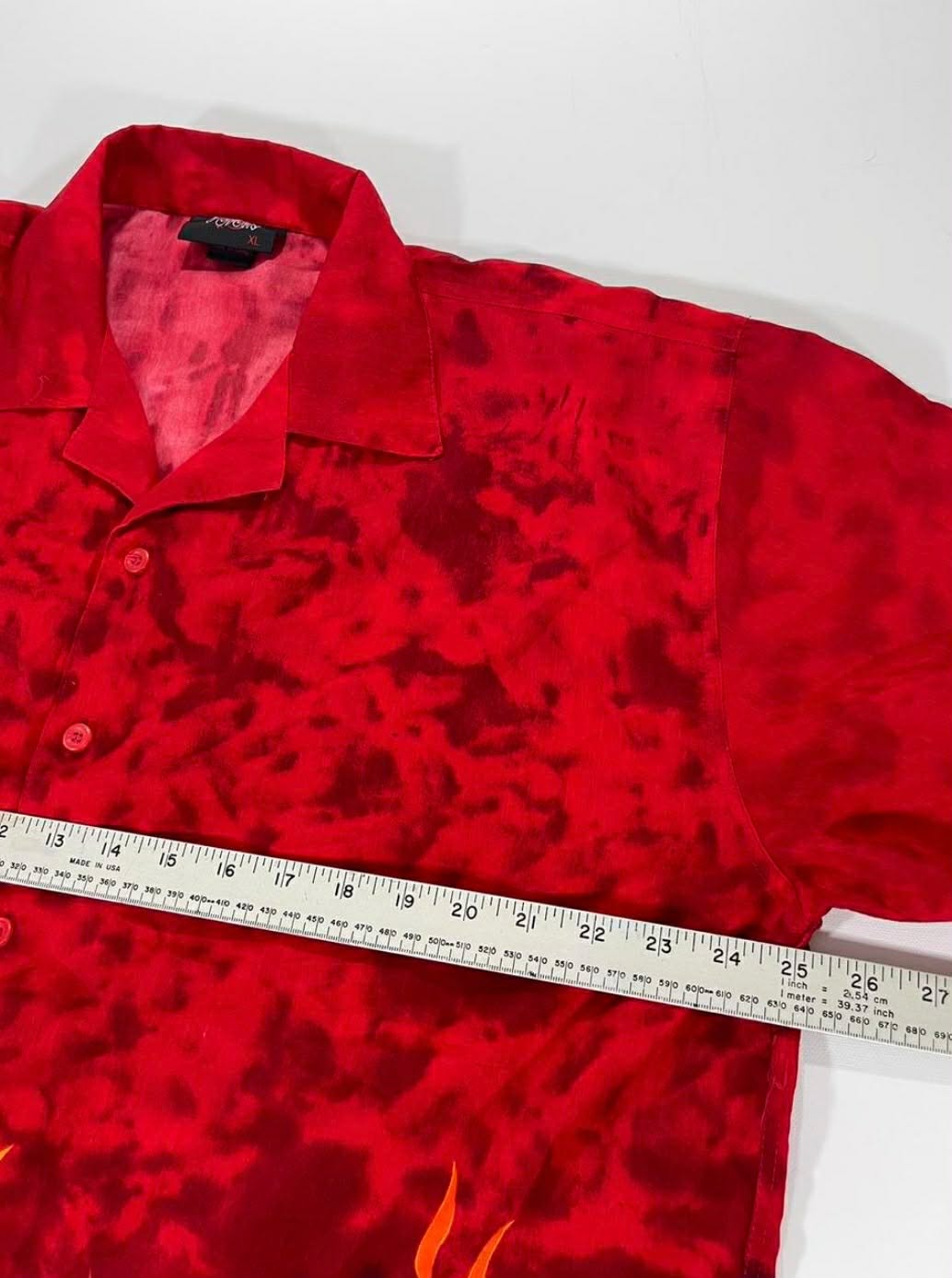 Y2K RED FLAME BUTTON UP SHIRT WITH A UNIQUE DESIGN