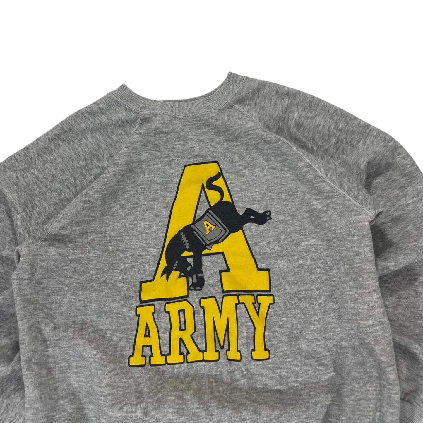 GREY & YELLOW VINTAGE 90s ARMY CREWNECK SWEATSHIRT (L)