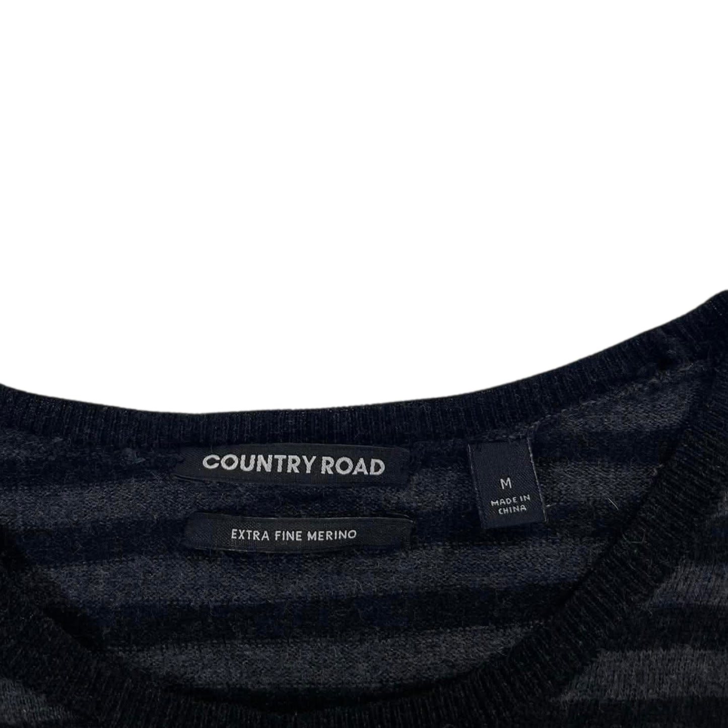 COUNTRY ROAD NAVY BLUE STRIPED EXTRA FINE MERINO WOOL SWEATER (M)