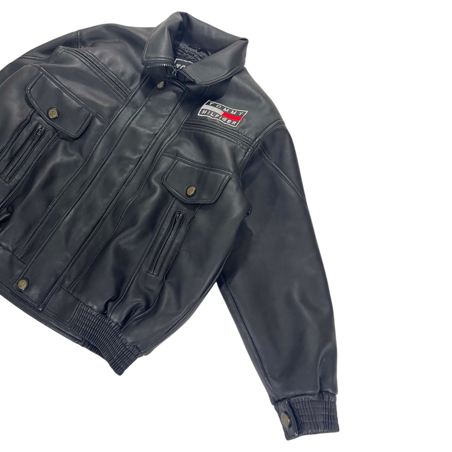 VINTAGE BL TOMMY HILFIGER BLACK LEATHER JACKET (S)