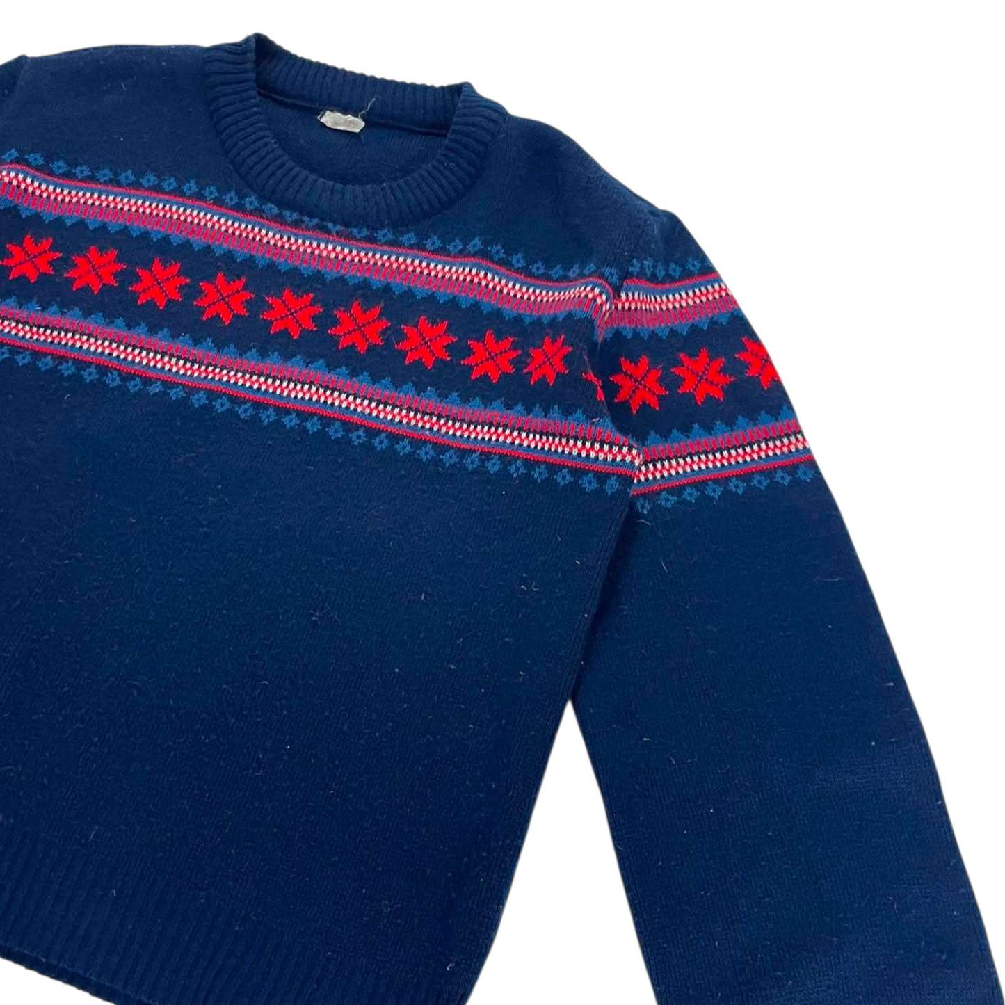 NAVY BLUE VINTAGE SWEATER WITH RED ACCENTS (M)