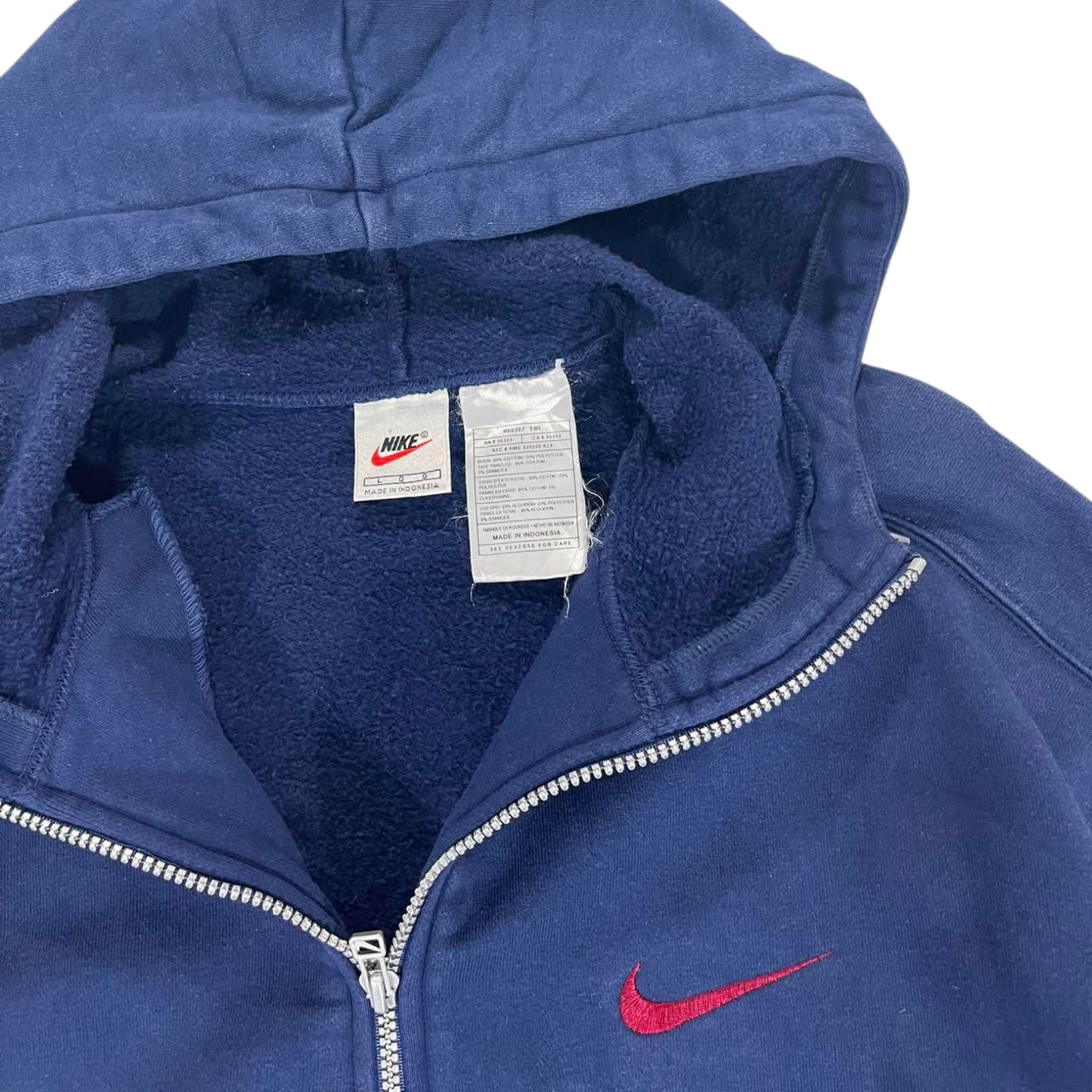 VINTAGE 90S NIKE NAVY BLUE QUARTER ZIP HOODIE (L)