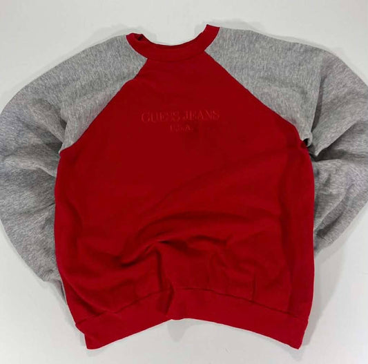 90S GUESS RED & GREY CREWNECK SWEATSHIRT (M)