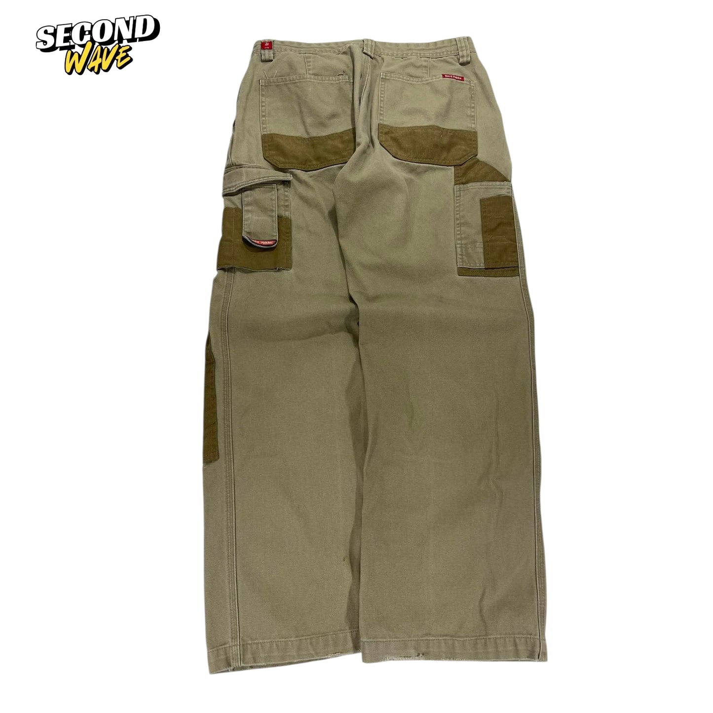VINTAGE TRASHED WORKWEAR HARD YAKKA KHAKI CARGO PANTS (32)