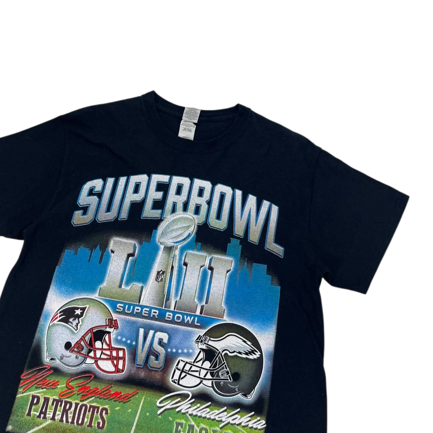 SUPER BOWL LII NEW ENGLAND PATRIOTS VS PHILADELPHIA EAGLES BLACK COTTON TEE (M)