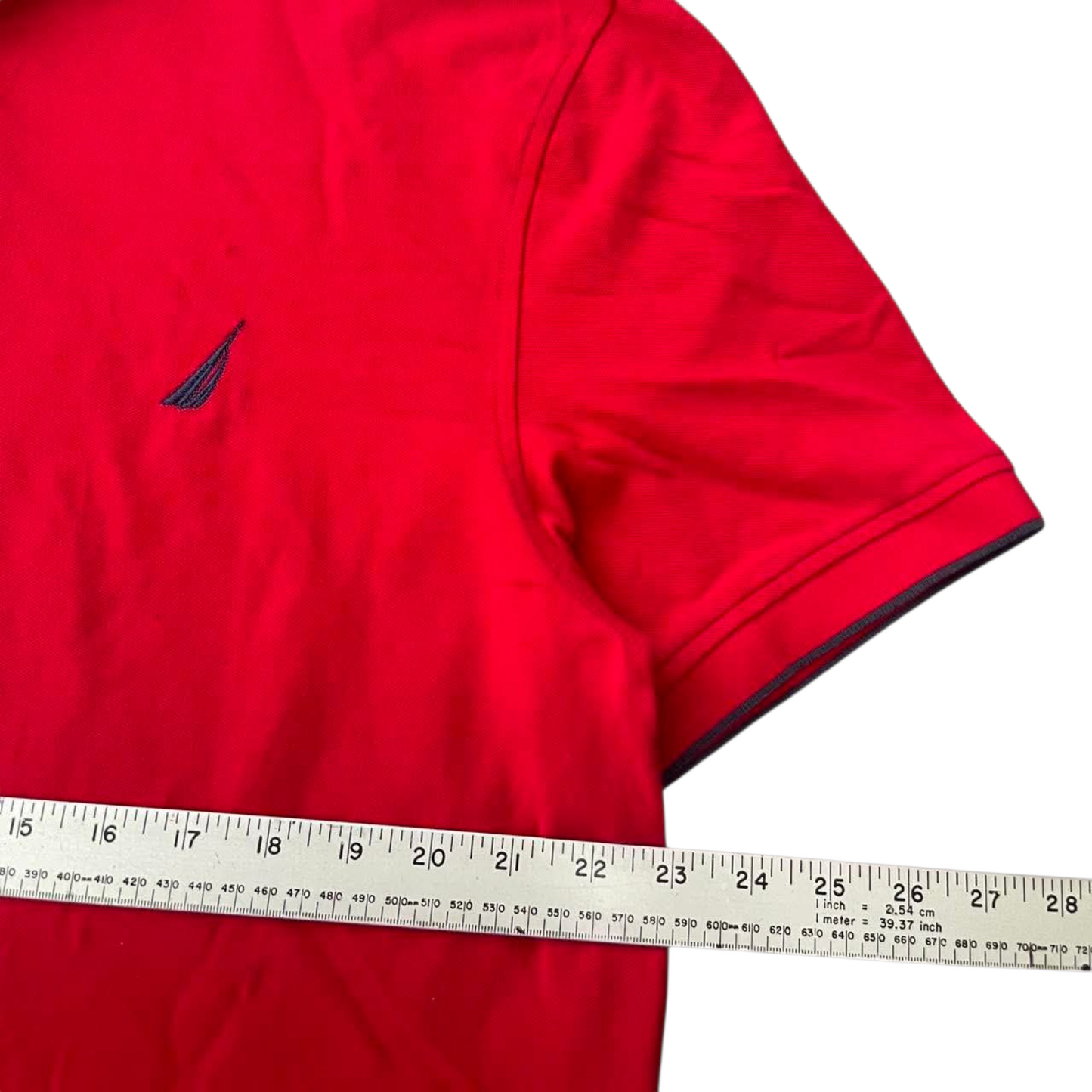NAUTICA RED POLO SHIRT WITH NAVY COLLAR AND EMBROIDERED LOGO (XL)
