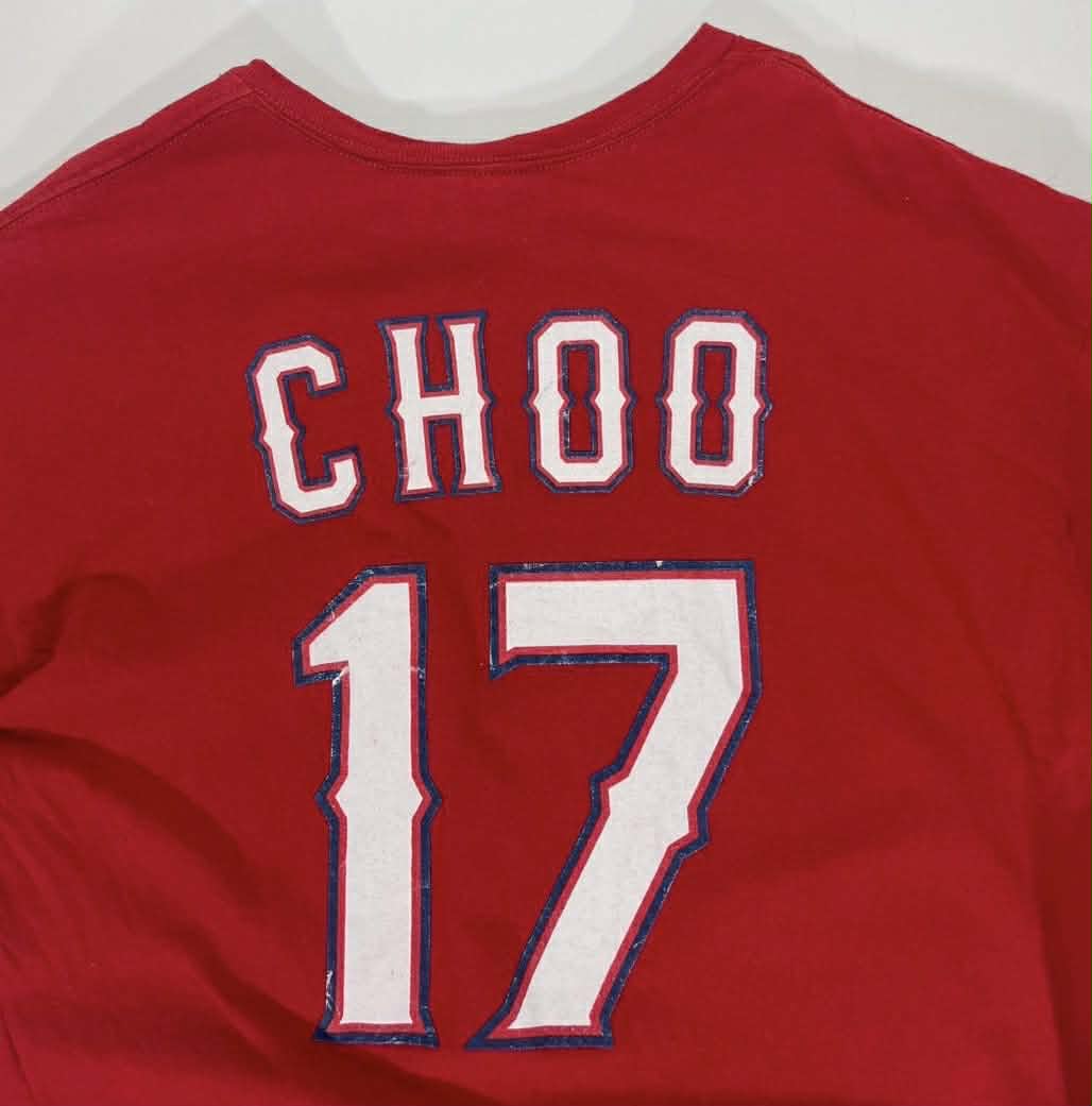 VINTAGE CHOO RED TEXAS RANGERS BASEBALL T-SHIRT (L-XL)