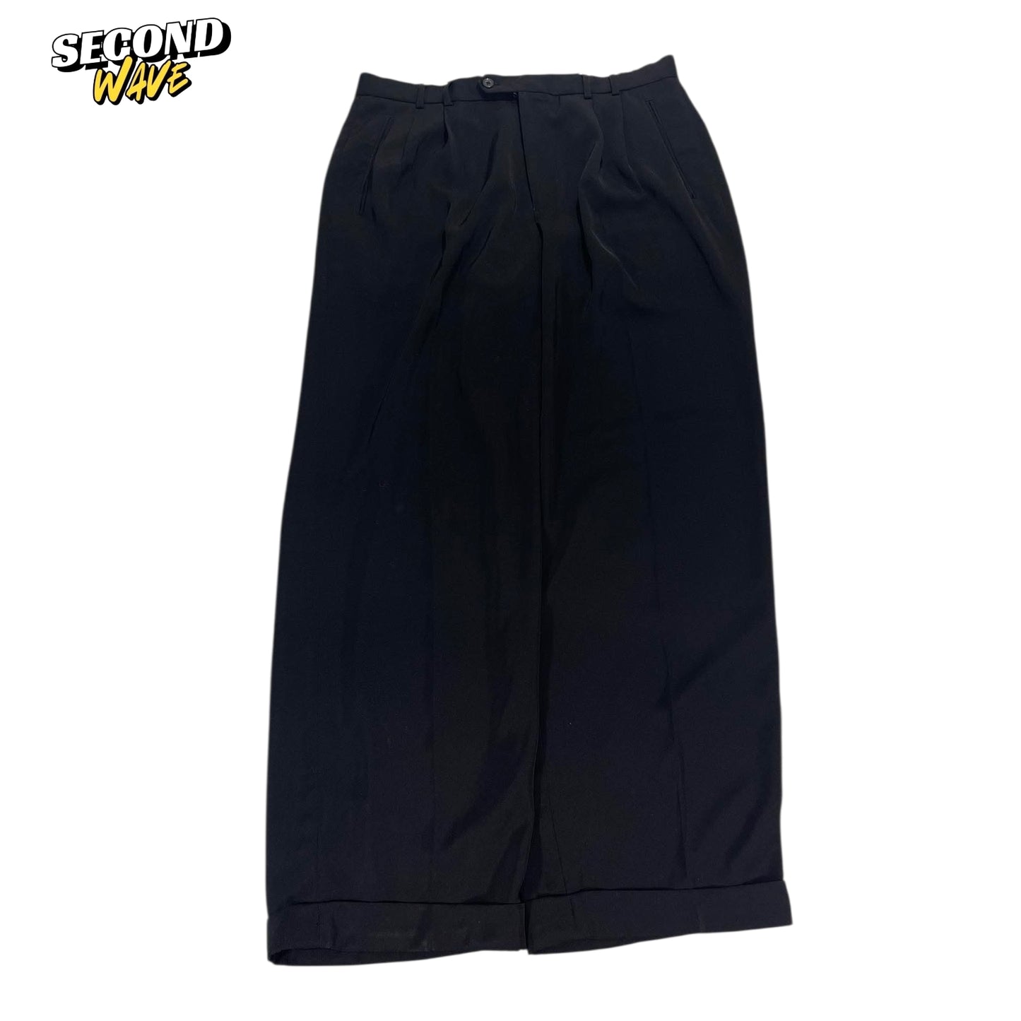 CHISEL BLACK WIDE LEG TROUSERS (34)