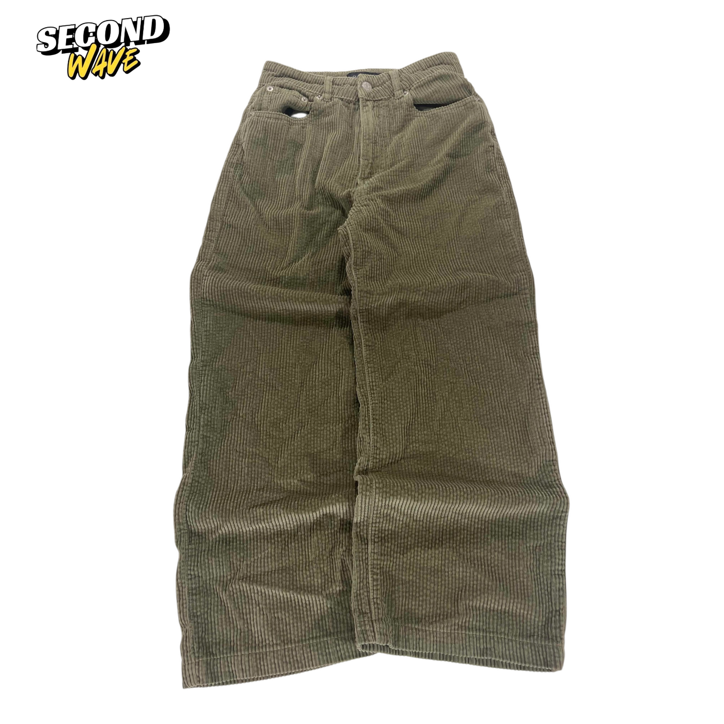 GLASSONS OLIVE GREEN CORDUROY WIDE LEG PANTS (8)