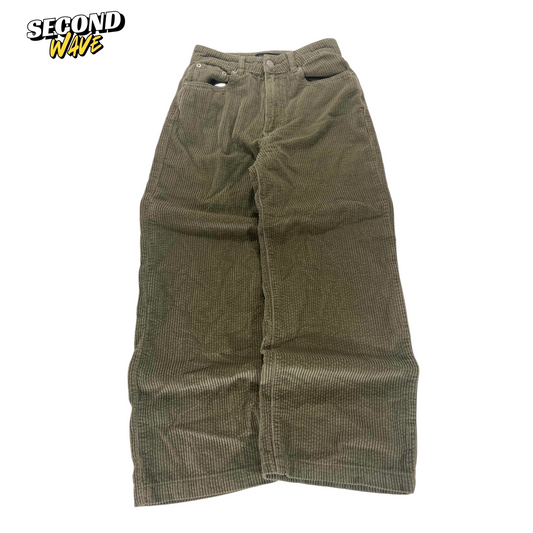 GLASSONS OLIVE GREEN CORDUROY WIDE LEG PANTS (8)