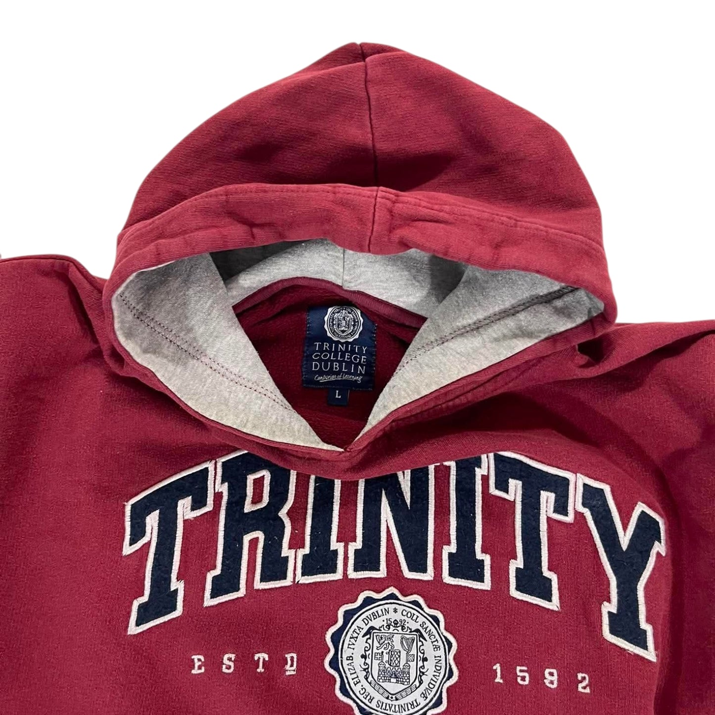 VINTAGE TRINITY COLLEGE DUBLIN BURGUNDY HOODIE (M)