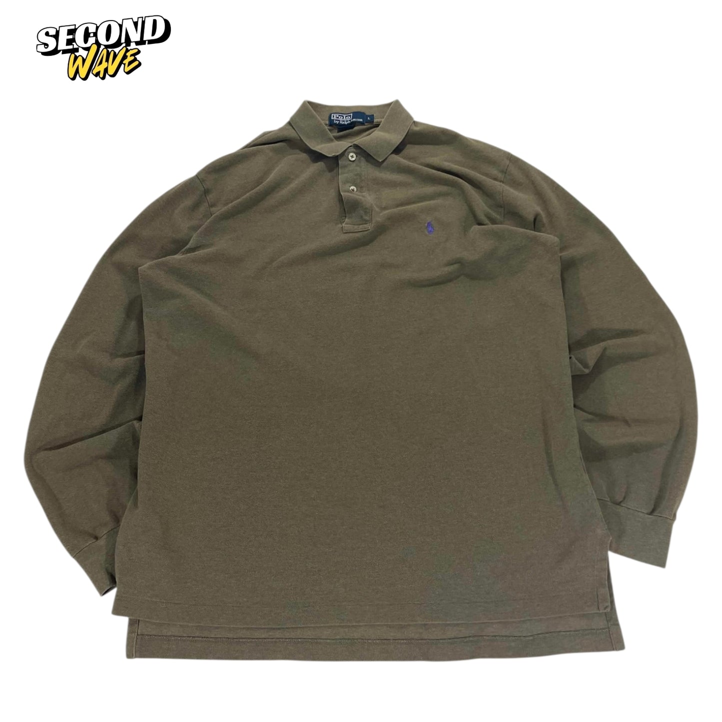 VINTAGE POLO RALPH LAUREN OLIVE POLO LONG SLEEVE (L)