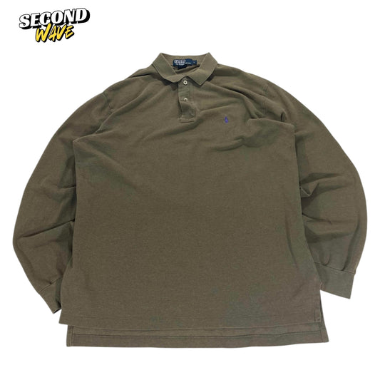 VINTAGE POLO RALPH LAUREN OLIVE POLO LONG SLEEVE (L)