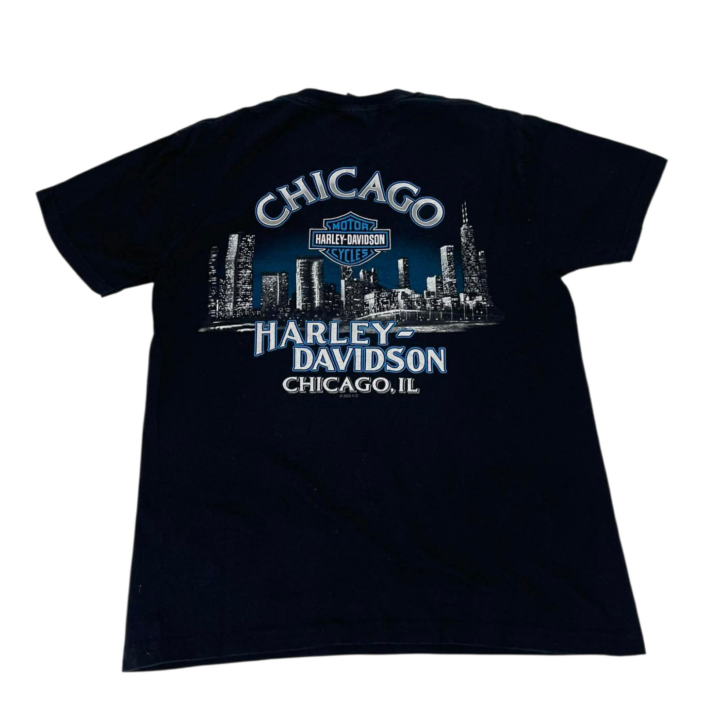 HARLEY DAVIDSON BLACK GRAPHIC TEE WITH BLUE ACCENTS (S-M)