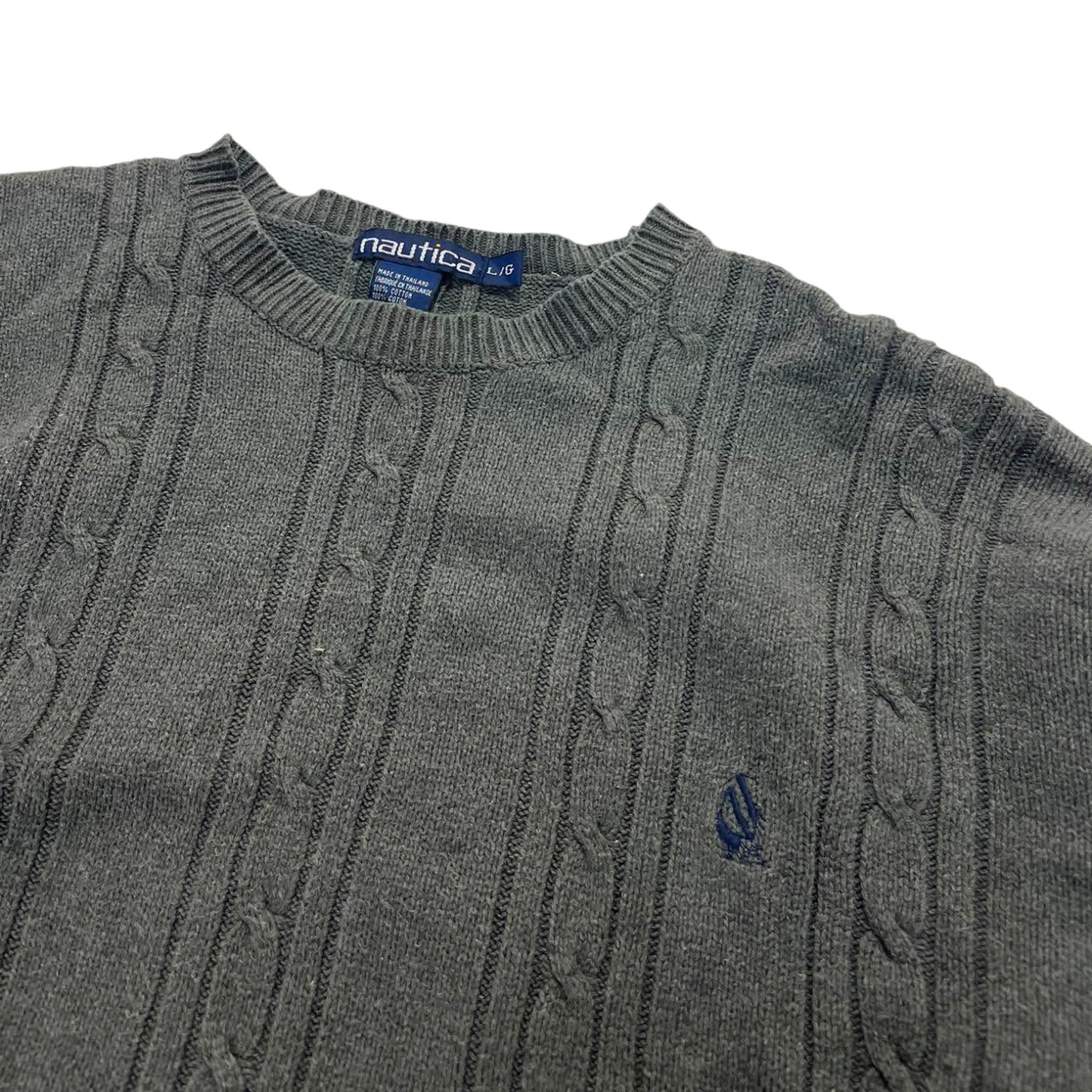NAUTICA GRAY CABLE KNIT SWEATER (L)