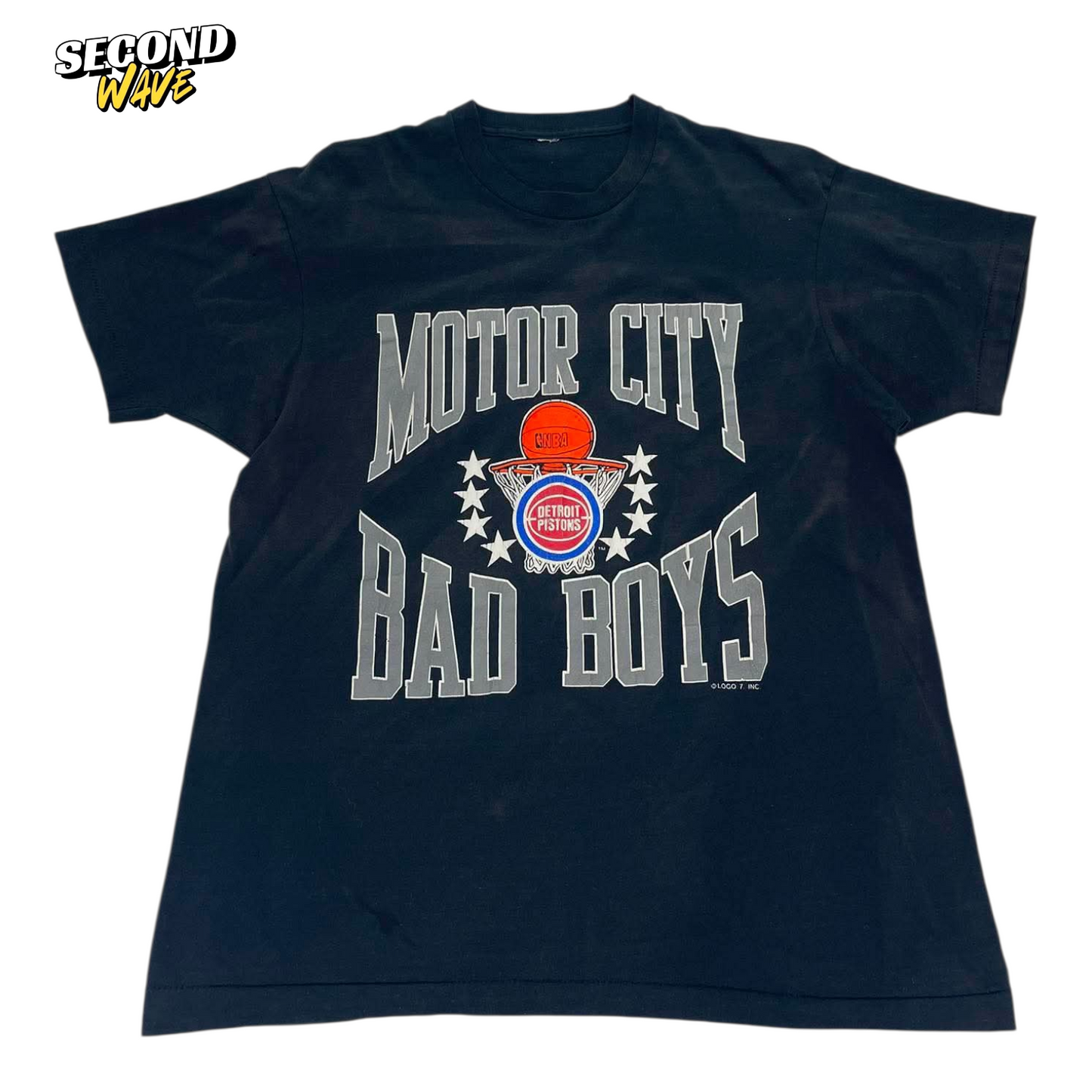 VINTAGE DETROIT PISTONS BLACK COTTON T-SHIRT (M-L)
