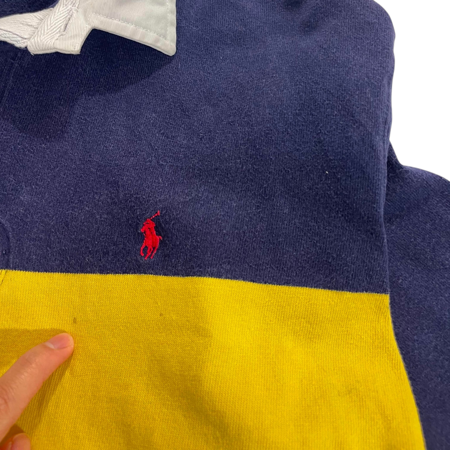 VINTAGE POLO RALPH LAUREN BLUE & YELLOW RUGBY SHIRT (L)