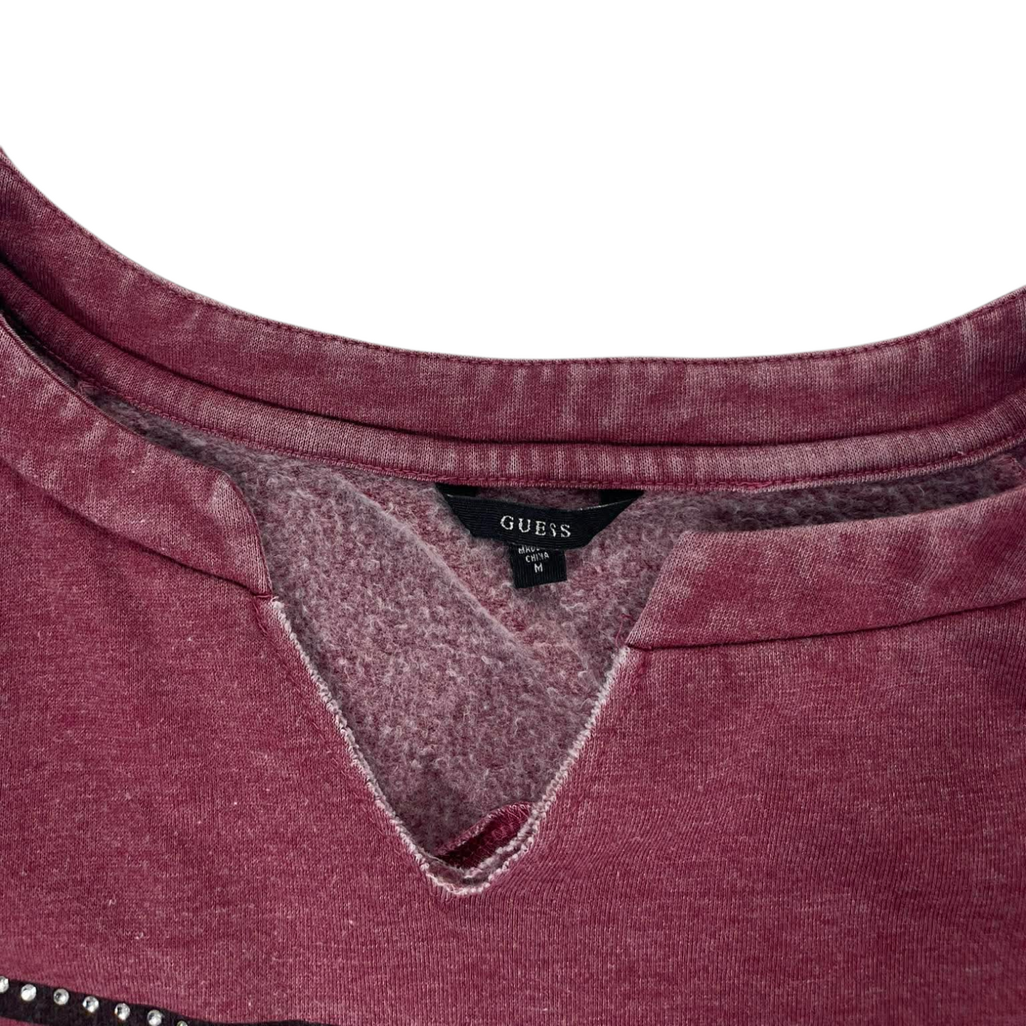 VINTAGE GUESS BURGUNDY LONG SLEEVE TOP WITH RHINESTONE LOGO (M)