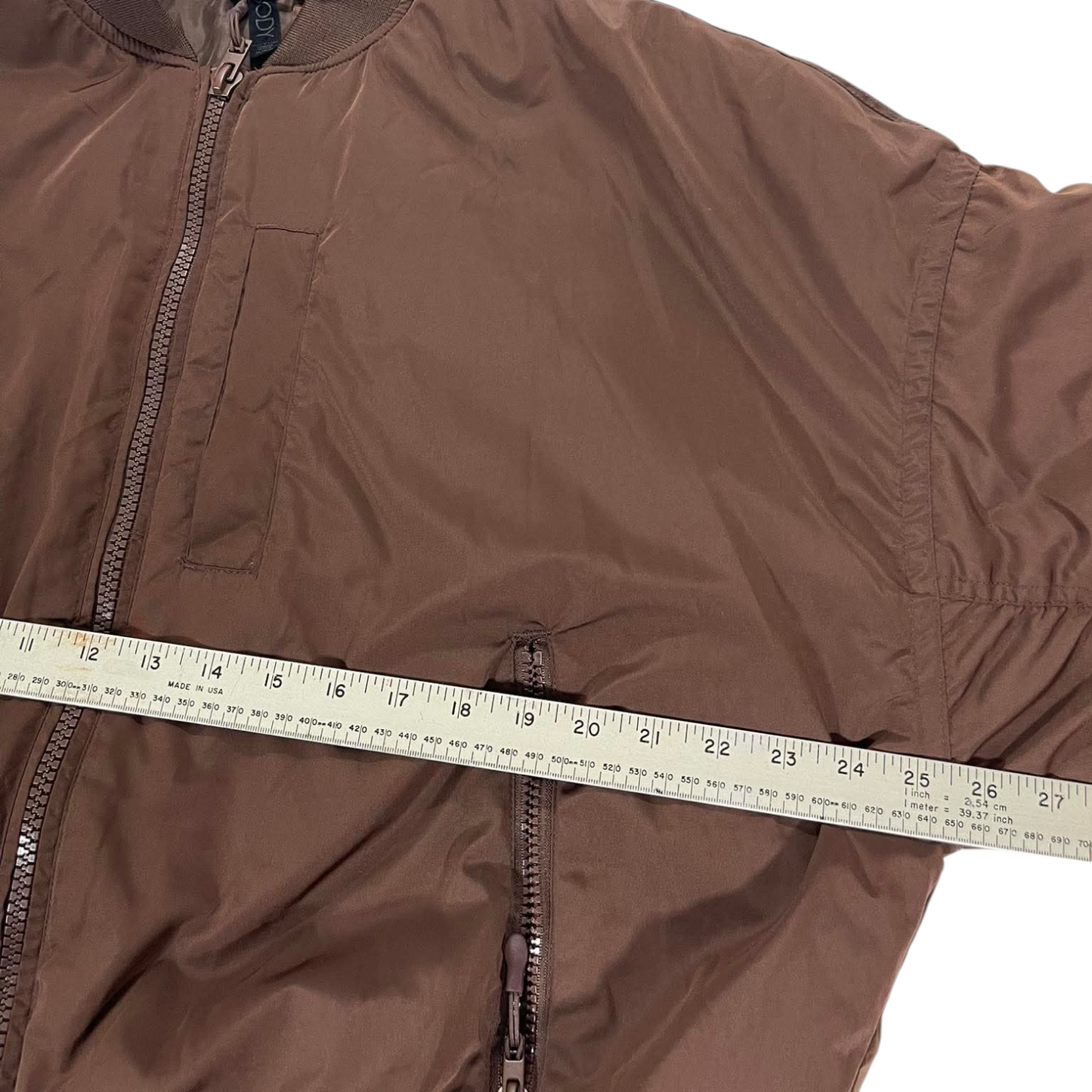 BODY BROWN BOMBER JACKET WITH ZIPPER POCKETS AND ELASTIC CUFFS (M)