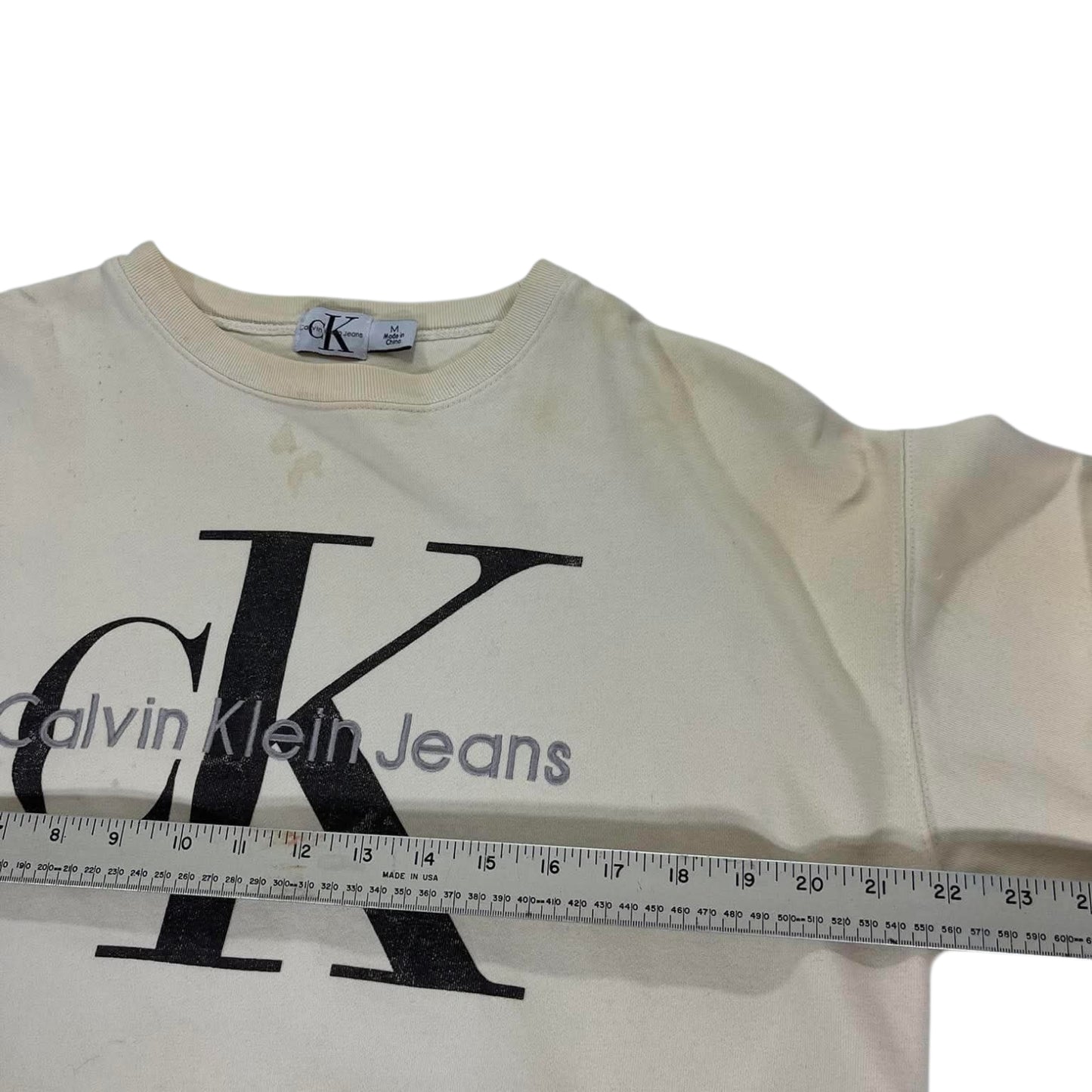 TRASHED VIBES CALVIN KLEIN CREAM CREWNECK (M)