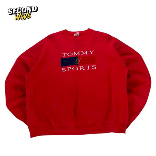 VINTAGE EMBROIDERED BL TOMMY HILFIGER RED CREWNECK SWEATSHIRT (M)