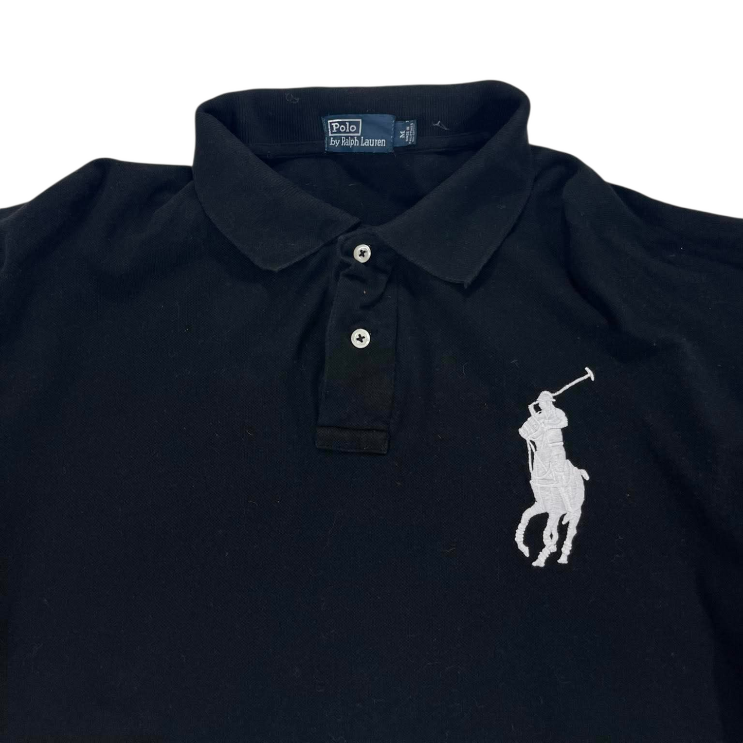 VINTAGE RALPH LAUREN BLACK CROPPED LONG SLEEVE POLO SHIRT (M)