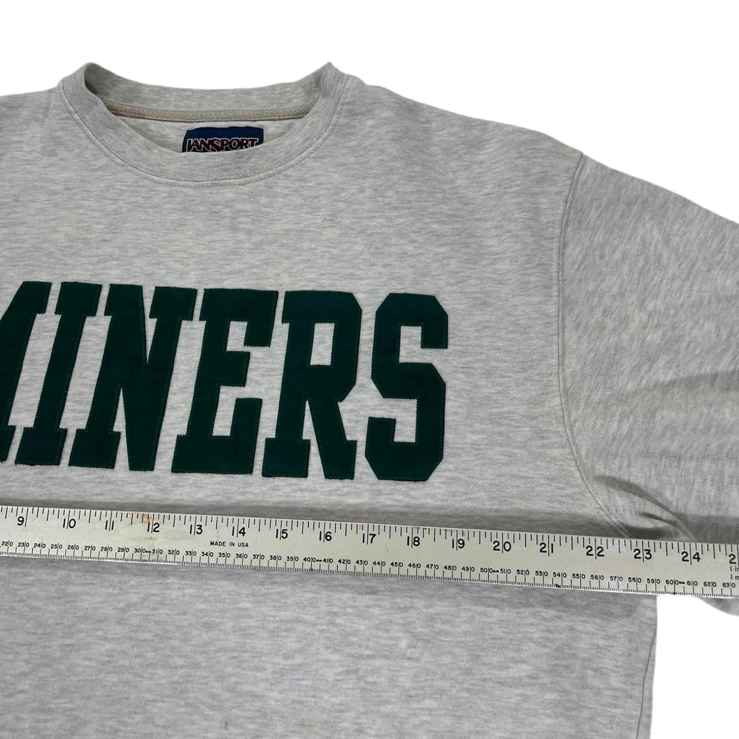 90S GREY AND GREEN EMBROIDERED JANSPORT MINERS CREWNECK (M)