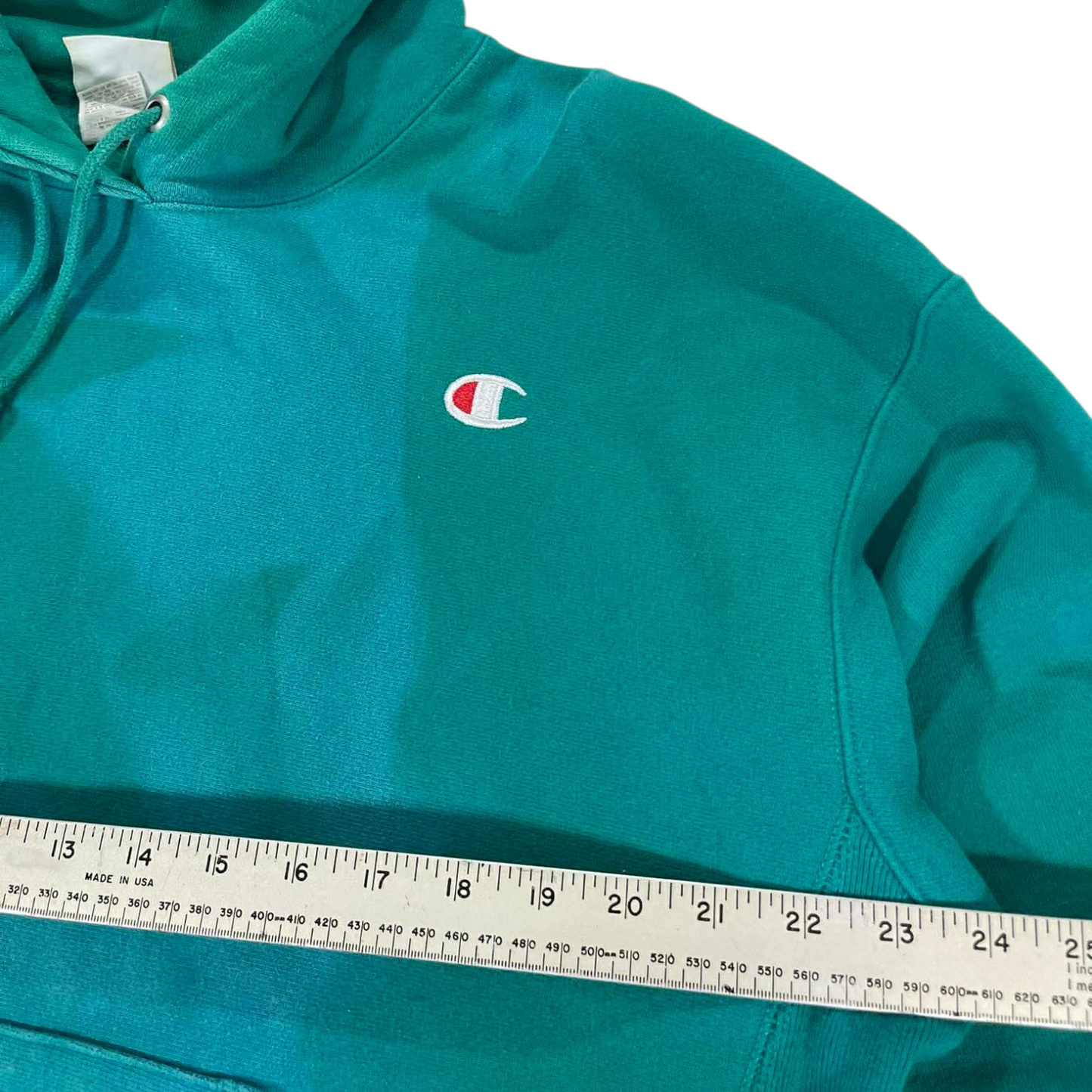 VINTAGE CHAMPION GREEN HOODIE WITH EMBROIDERED LOGO (M)
