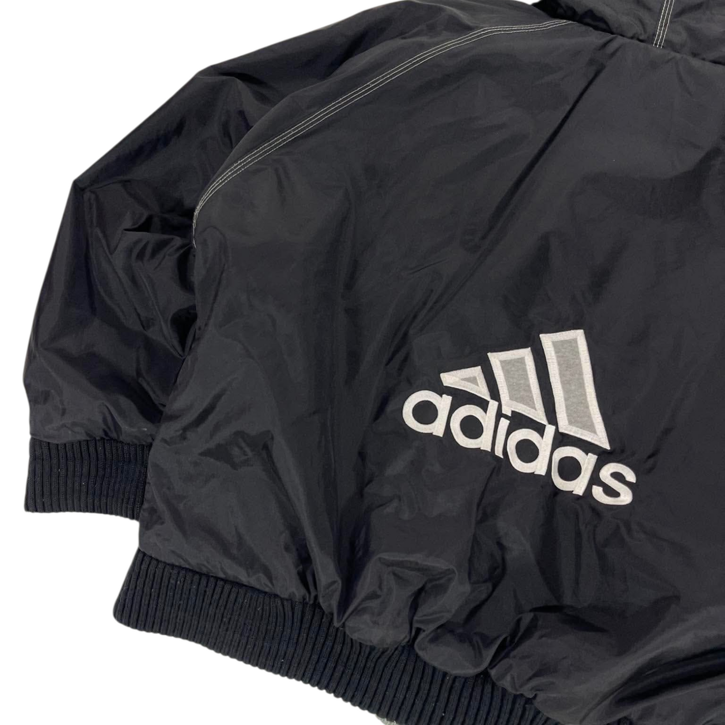 VINTAGE 2 IN 1 ADIDAS REVERSIBLE GREY ZIP UP JACKER WITH EMBROIDED LOGO (S-M)