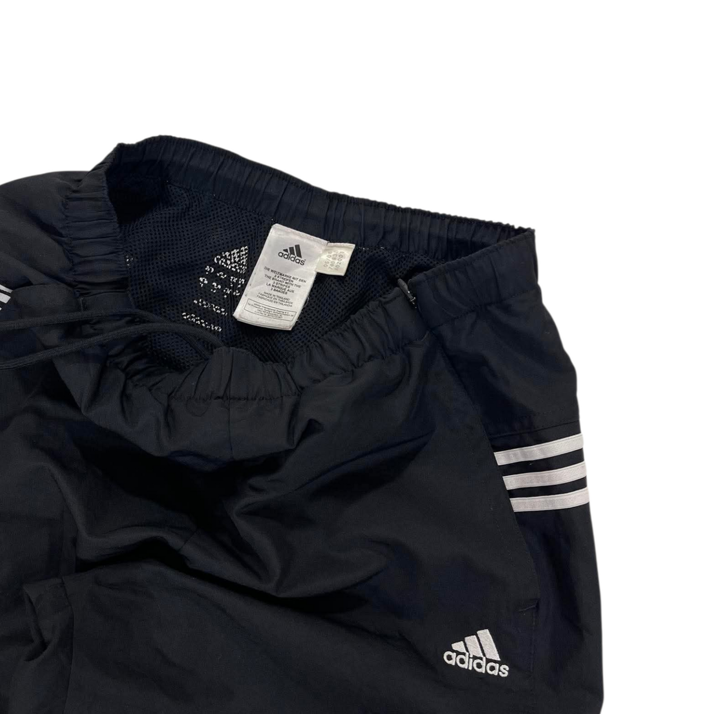 ADIDAS BLACK TRACK PANTS WITH WHITE STRIPES (S)