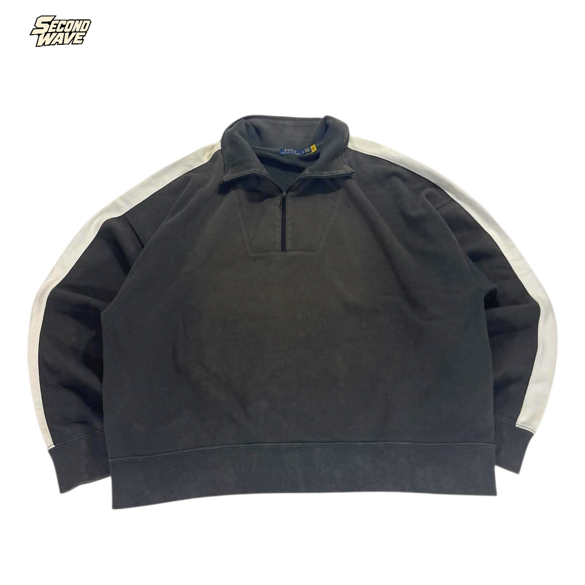 TRASHED POLO RALPH LAUREN BLACK QUARTER ZIP (BEST FIT M)