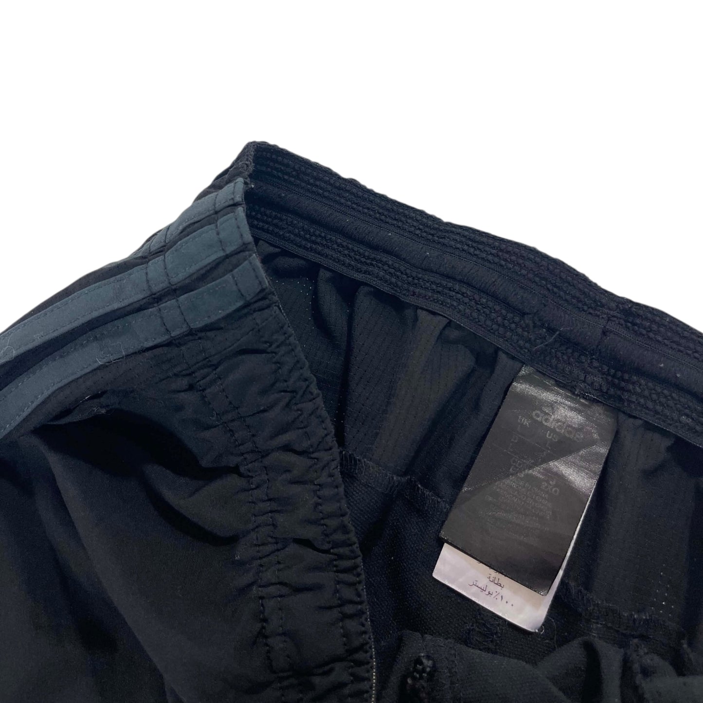 VINTAGE ADIDAS BLACK WITH GREY STRIPES TRACK PANTS (2) (M)