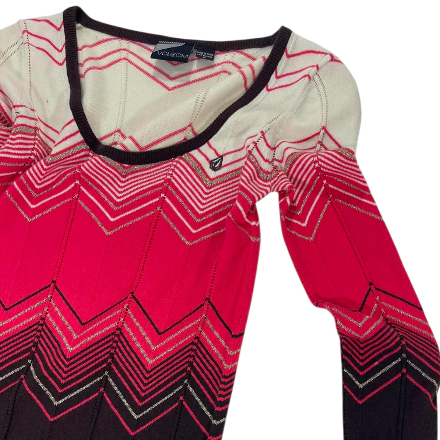VOLCOM PINK & BLACK STRIPED LONG SLEEVE TOP (M)