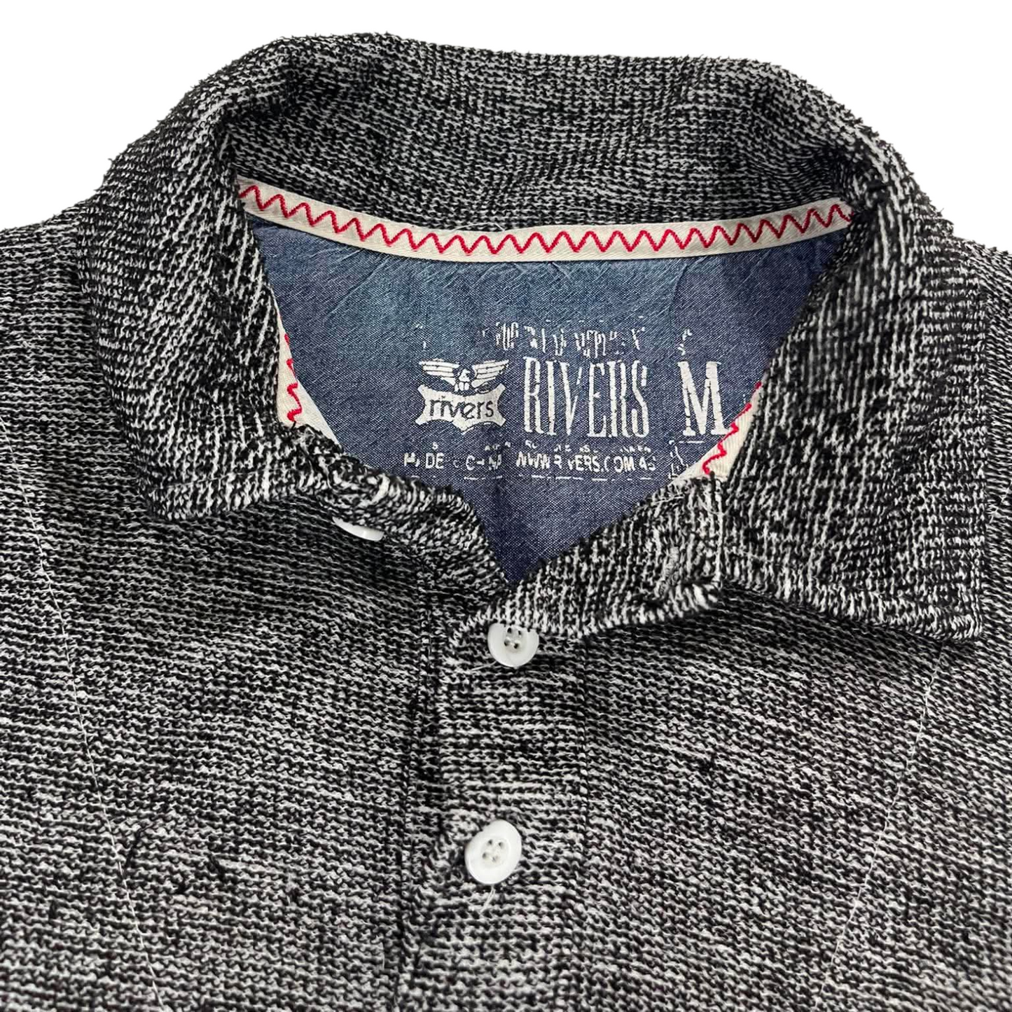 VINTAGE RIVERS GREY STRIPED LONG SLEEVE POLO SHIRT (M)