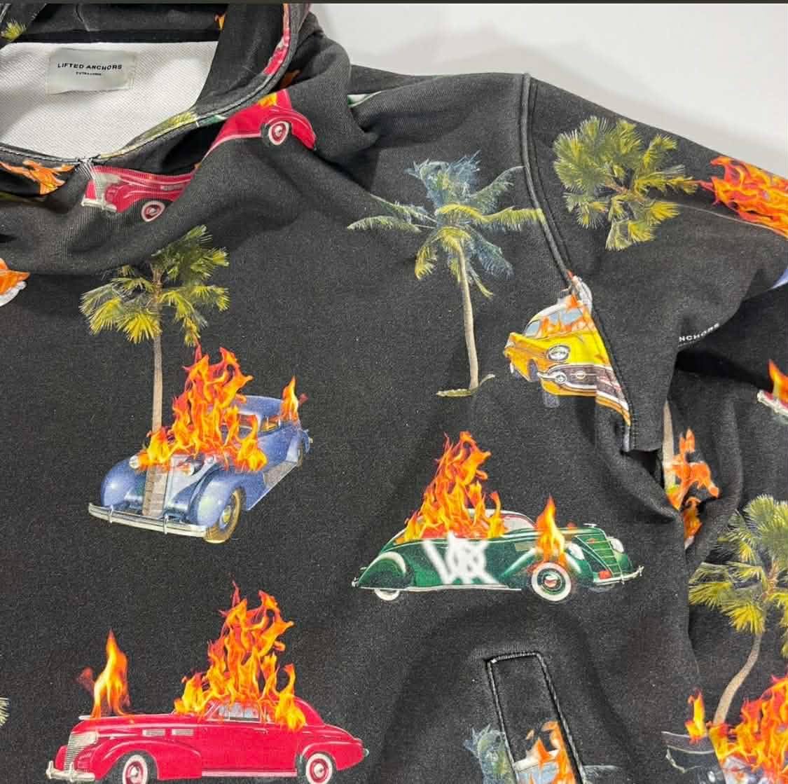Y2K LIFTED ANCHORS BLACK FLAME CAR HOODIE (L-XXL)