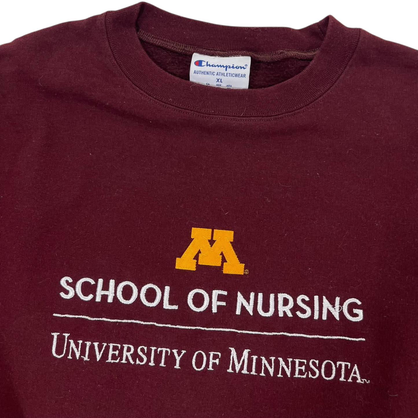 VINTAGE UNIVERSITY OF MINNESOTA SCHOOL OF NURSING BURGUNDY CREWNECK SWEATSHIRT (XL)