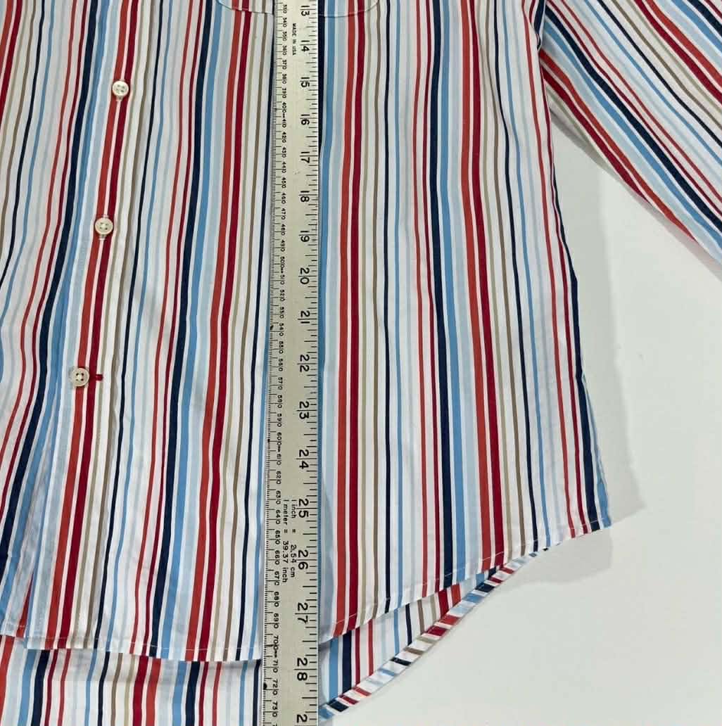 VINTAGE TOMMY HILFIGER RED & BLUE STRIPED BUTTON DOWN SHIRT (M-L)