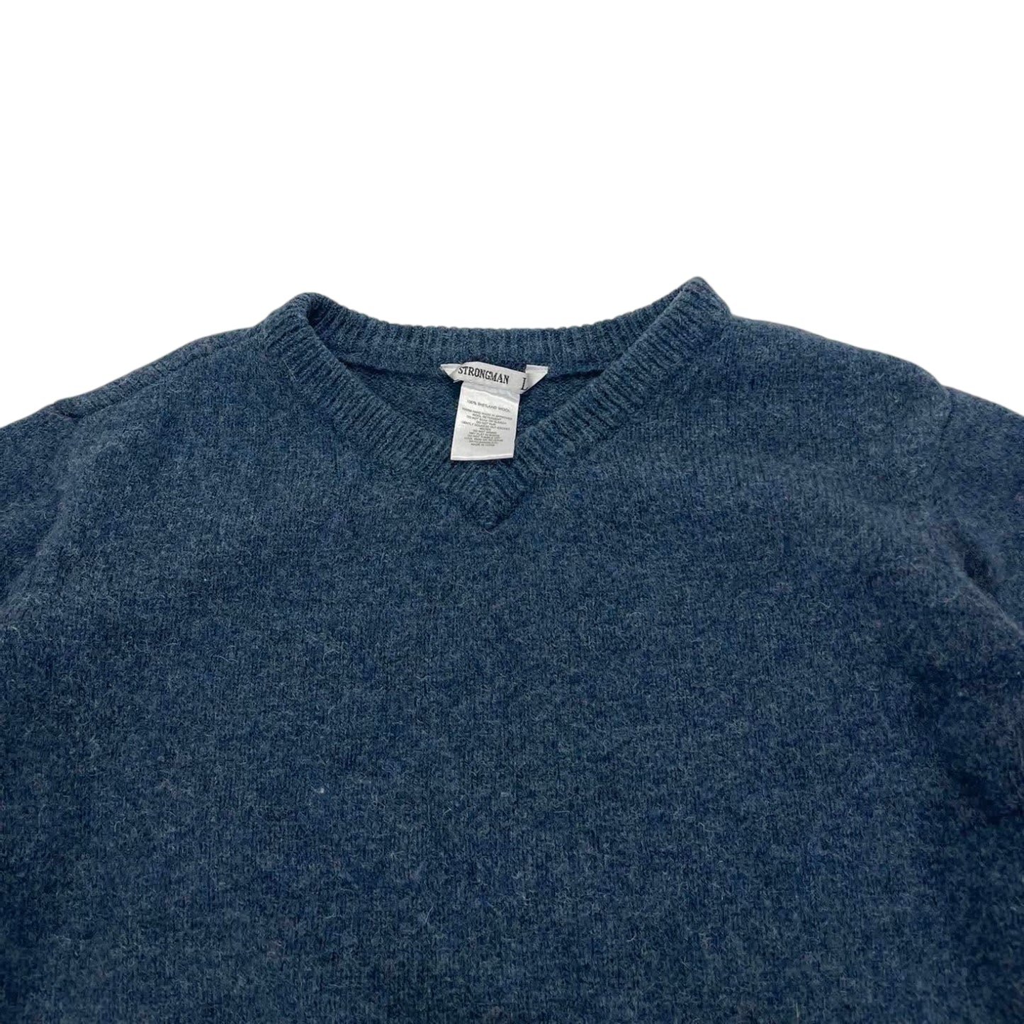 VINTAGE 100% SHETLAND STRONGMAN NAVY BLUE WOOL SWEATER (S)