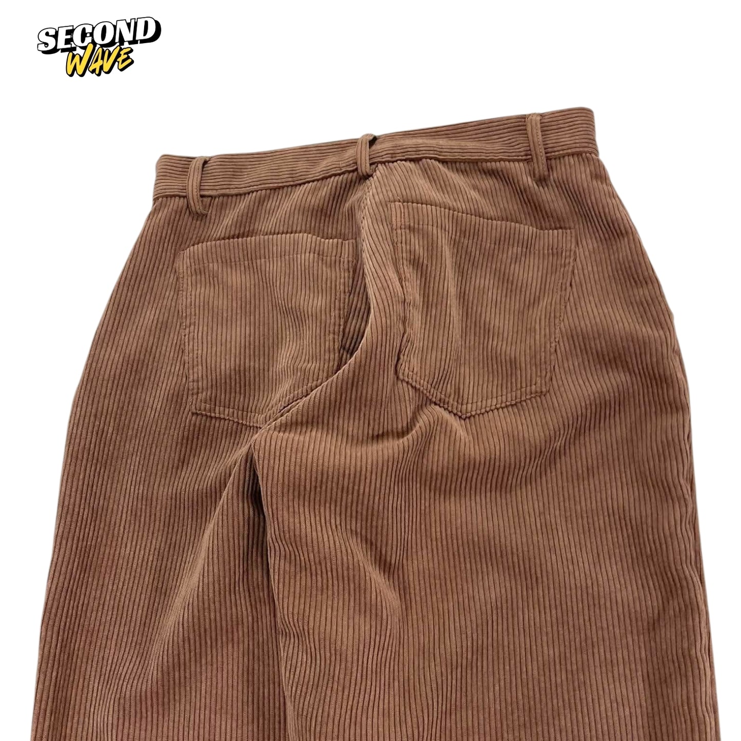 WOMENS COTTON ON BROWN CORDUROY WIDE LEG TROUSERS (28)