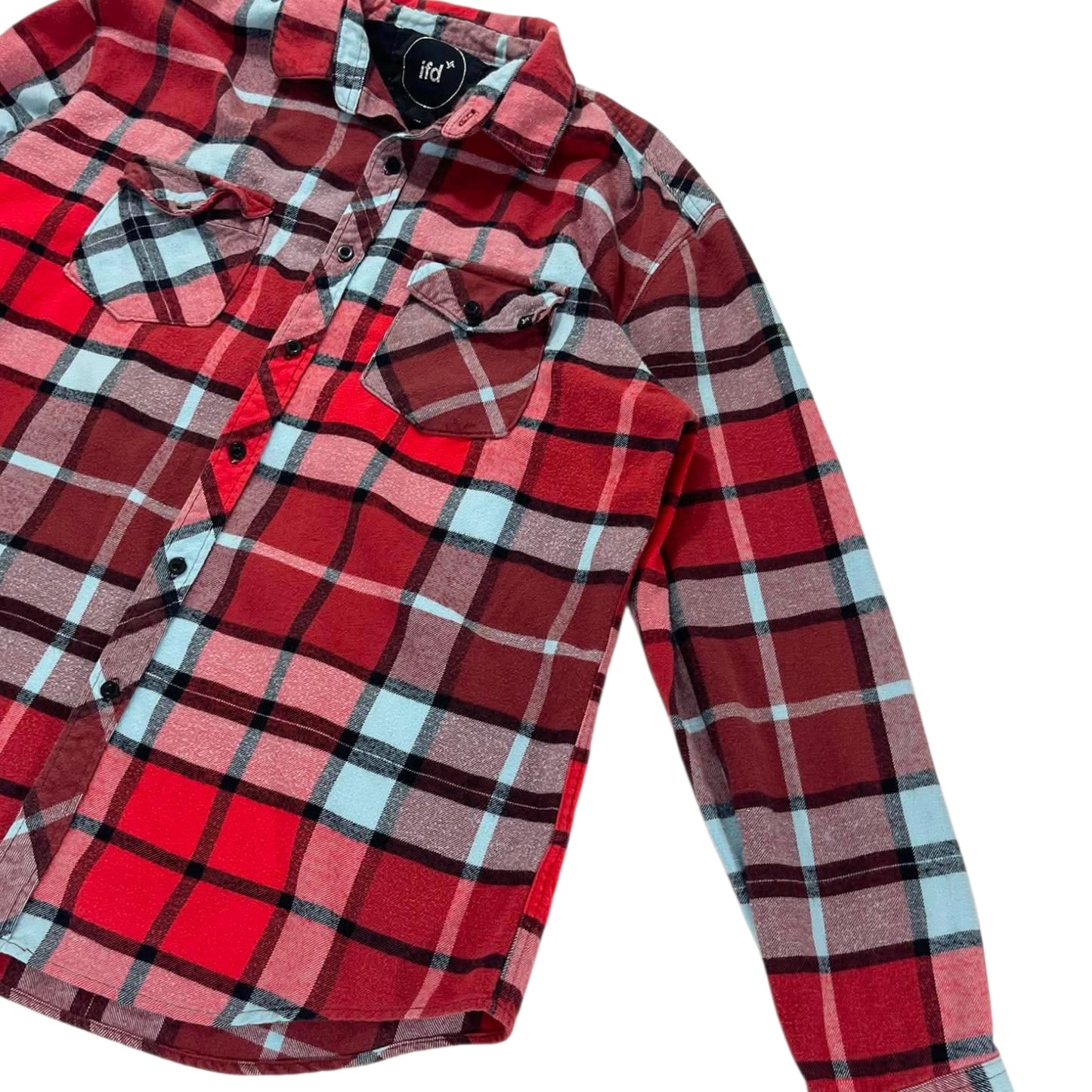 VINTAGE IFD RED PLAID FLANNEL SHIRT (XL)