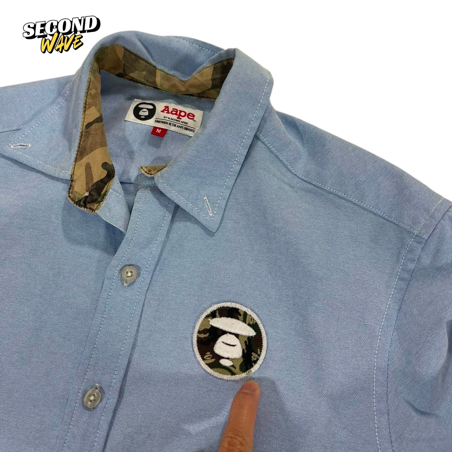 AAPE BLUE BUTTON UP SHIRT (M)