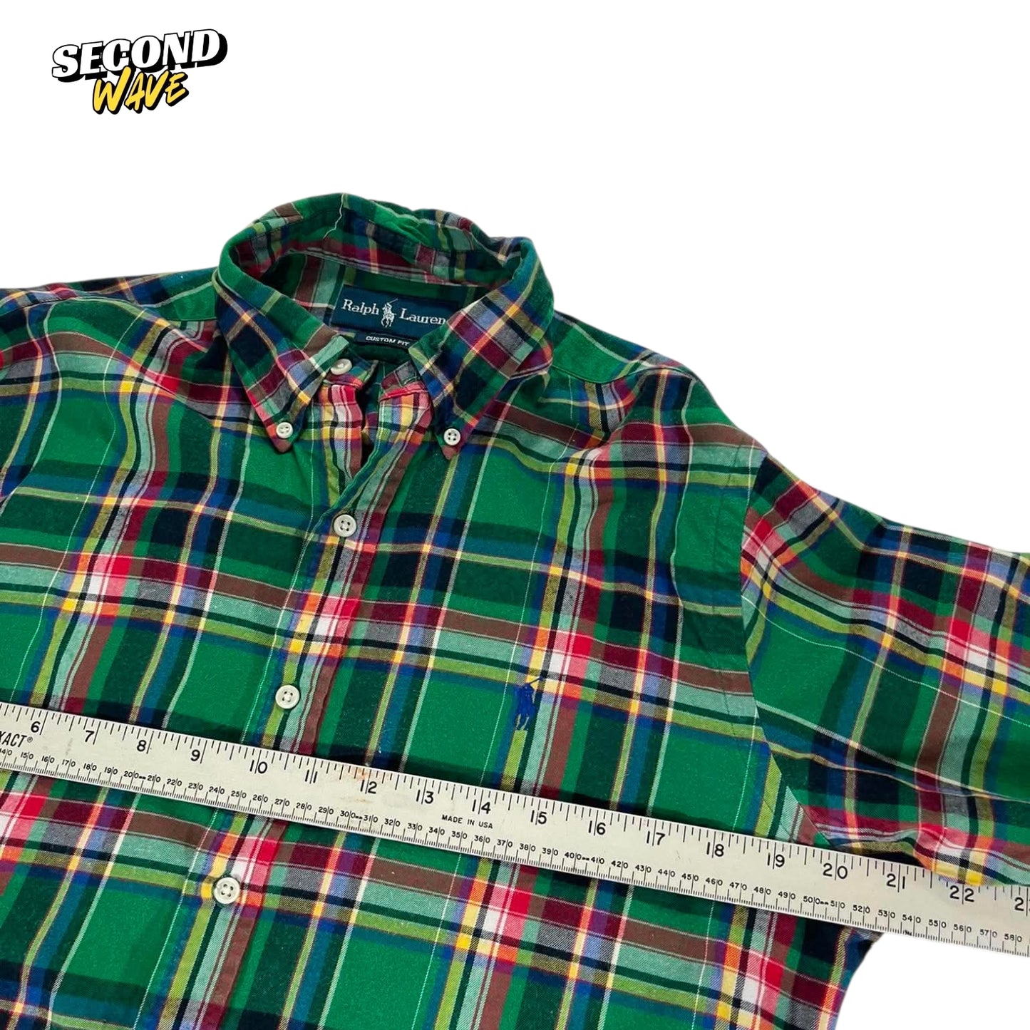 VINTAGE RALPH LAUREN GREEN PLAID BUTTON UP SHIRT (M)