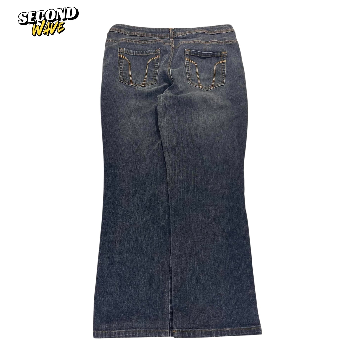 VINTAGE DARK WASH WIDE LEG JEANS (34)