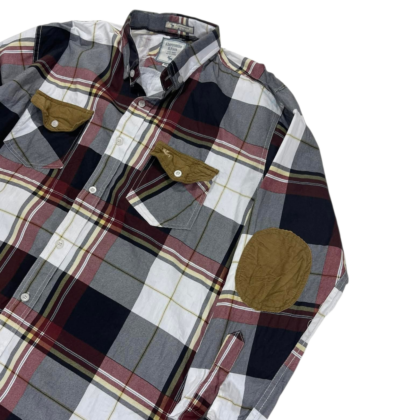 Y2K ABERCROMBIE & FITCH GREY PLAID BUTTON UP SHIRT (L)