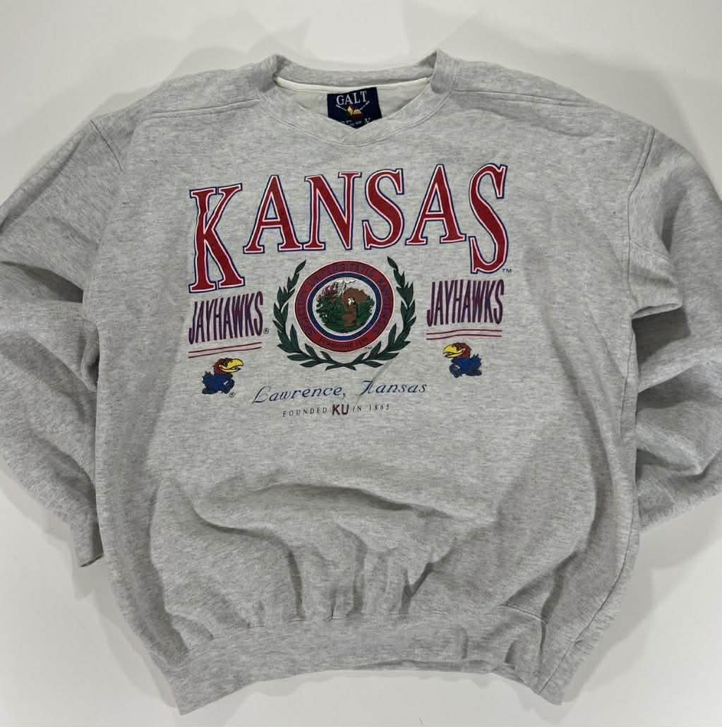 VINTAGE GREY KANSAS JAYHAWKS CREWNECK SWEATSHIRT (L)