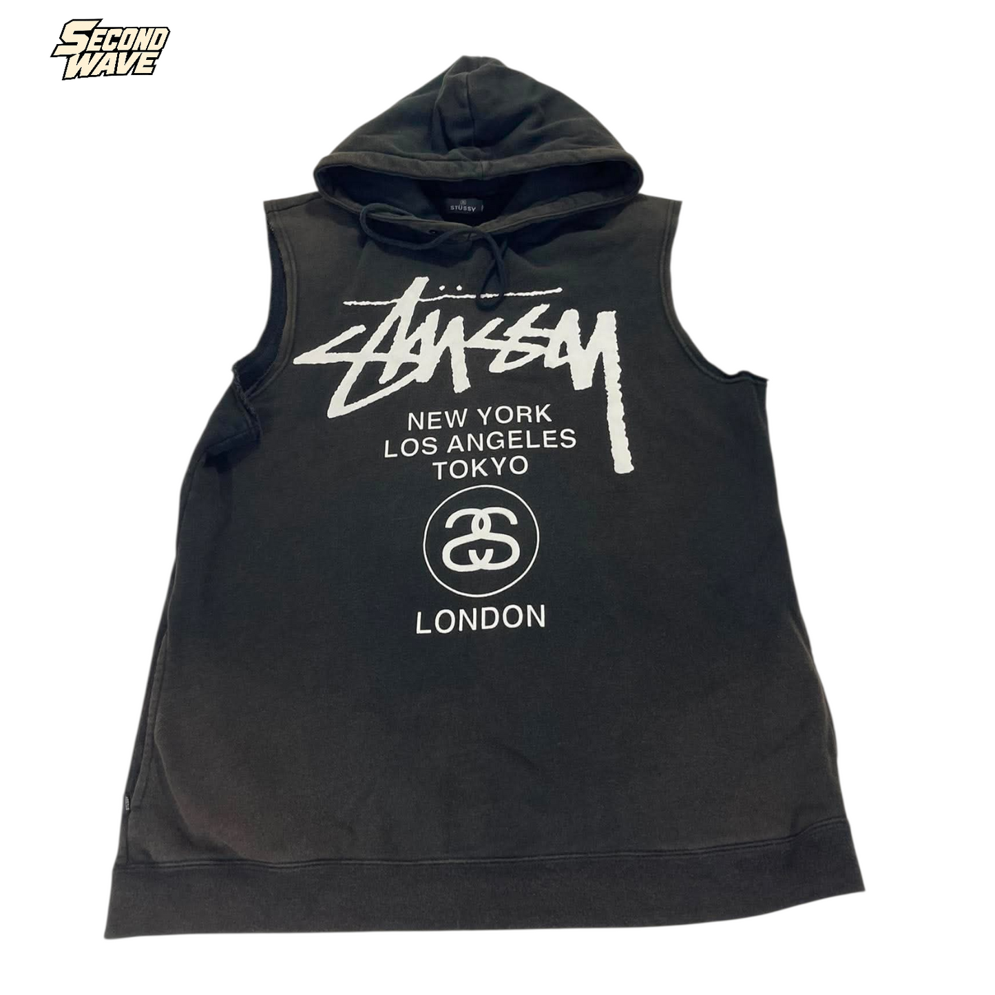 STÜSSY BLACK TANK TOP HOODIE (L)