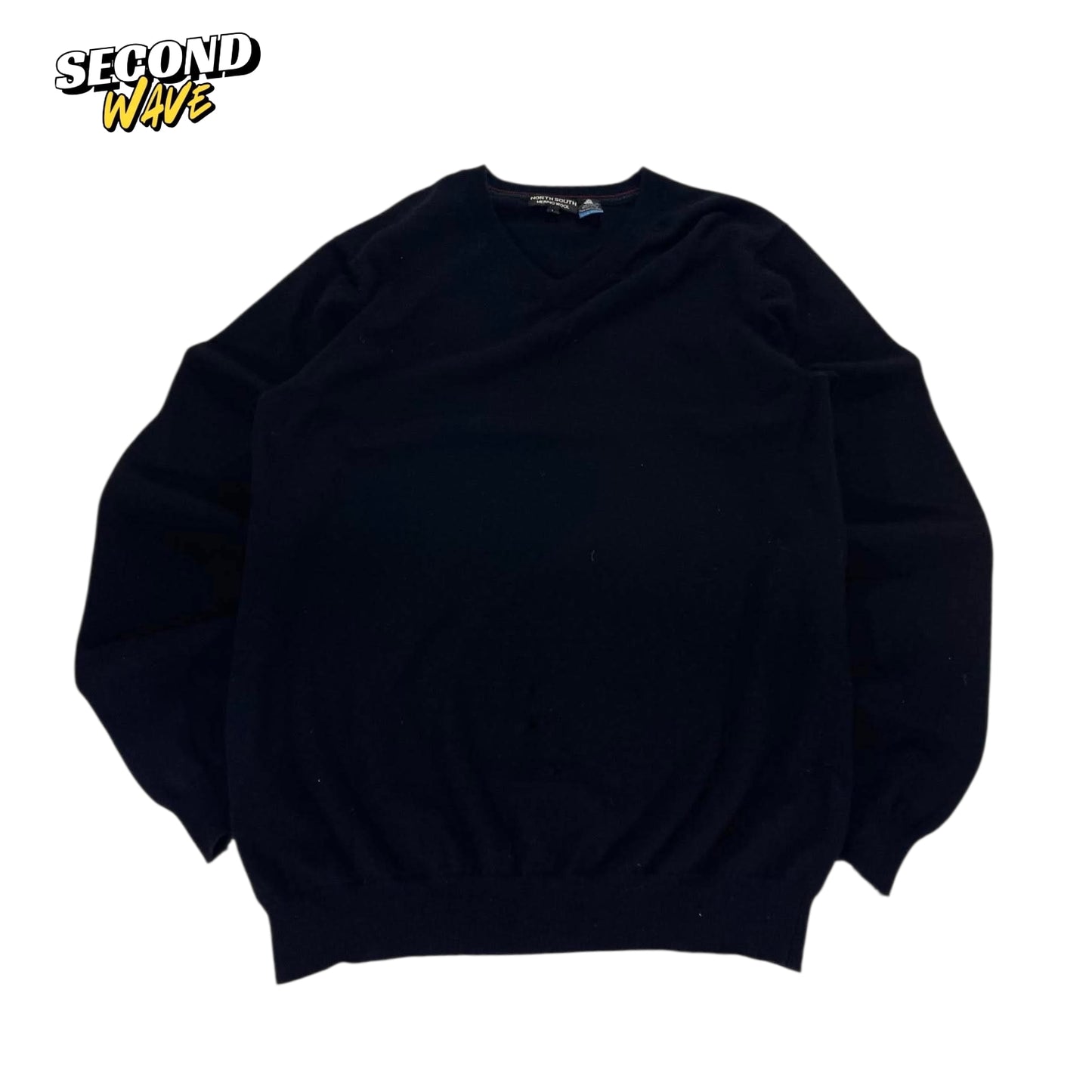 NORTH SOUTH 100% BLACK MERINO WOOL SWEATER (L)